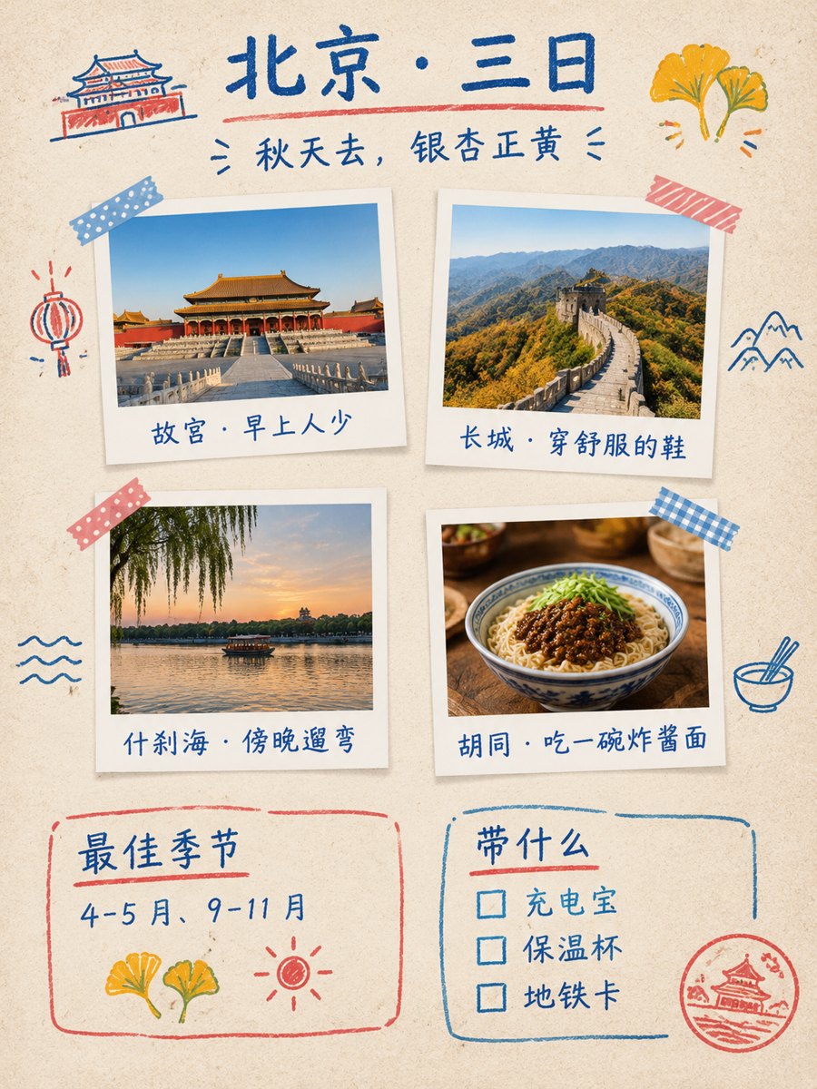 信息图 · 旅行手账页(旅行攻略 / 城市宣传) - AI 生成效果图