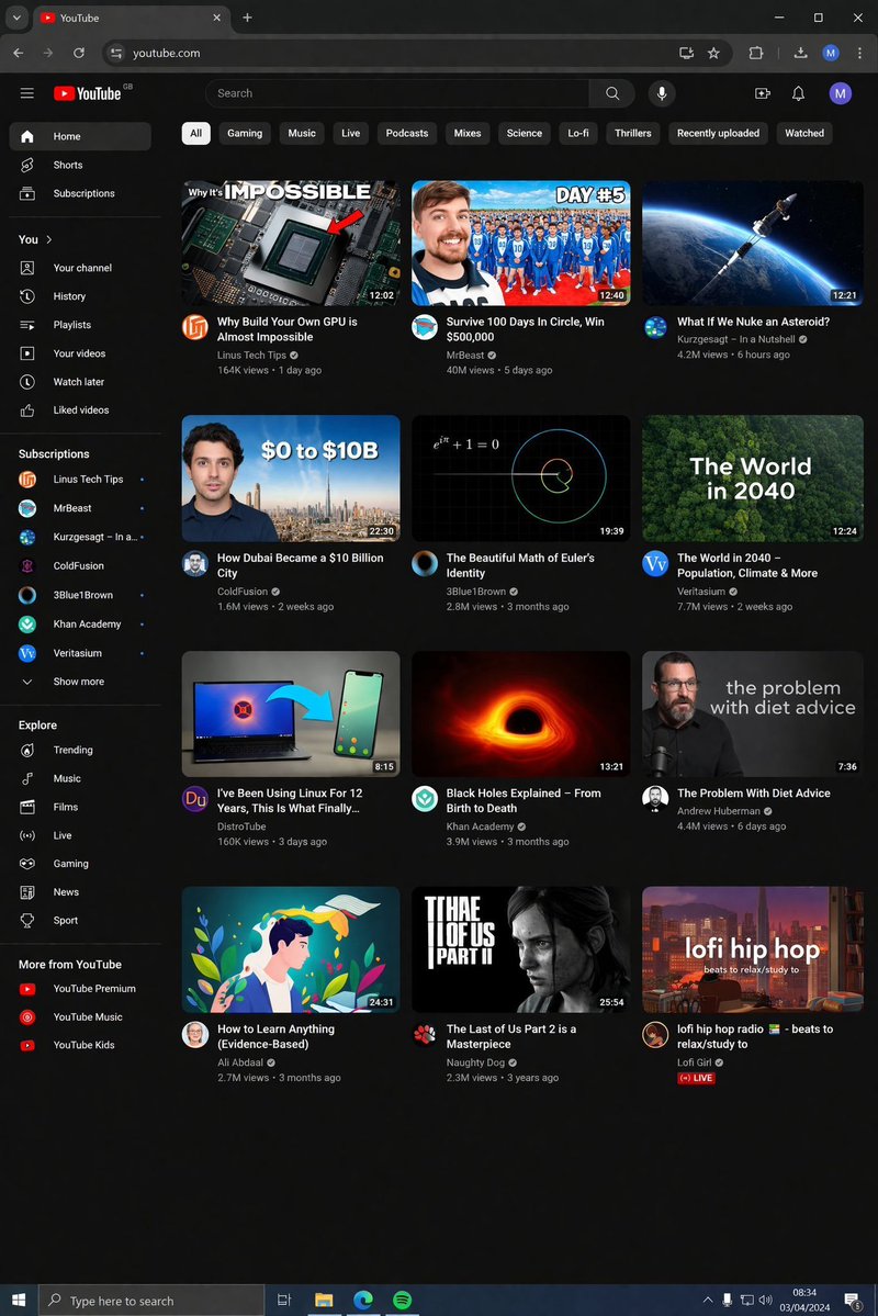 YouTube 深色模式桌面端 UI 原型 - AI 生成效果图