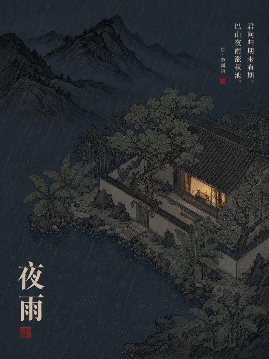 古诗海报 · 夜雨寄北 - AI 生成效果图