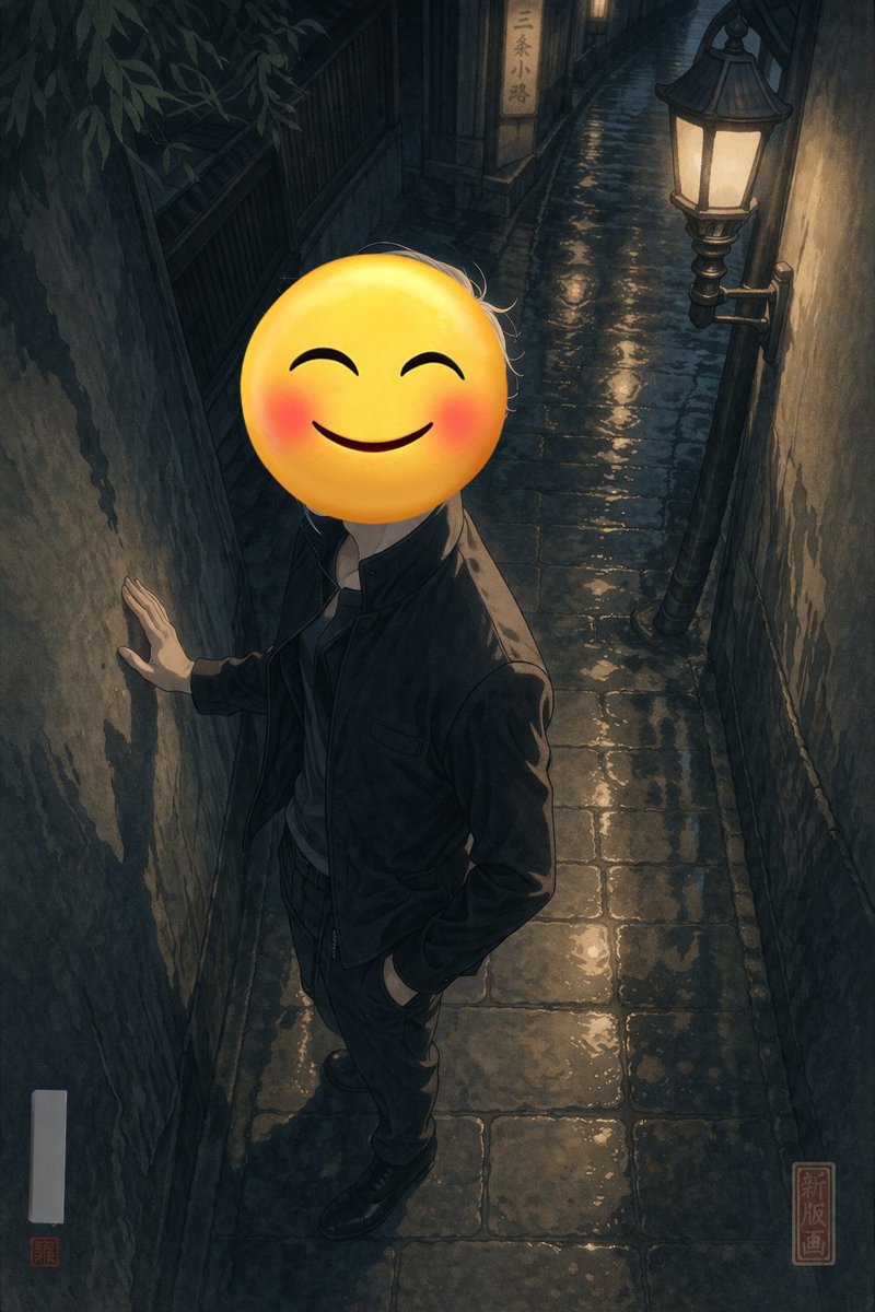 雨夜巷弄中的表情包人物 - AI 生成效果图