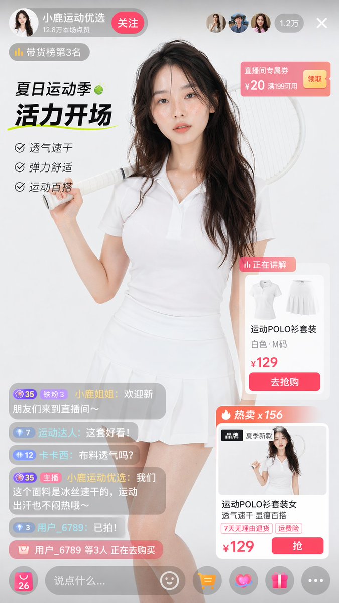 电商直播界面模型 - AI 生成效果图