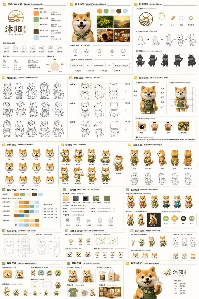 18 面板吉祥物品牌识别文档 - AI 生成效果图