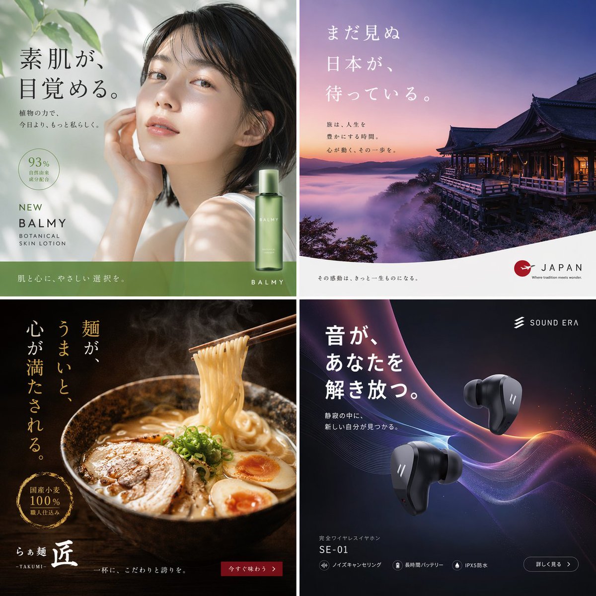 2x2 日本广告网格 - AI 生成效果图