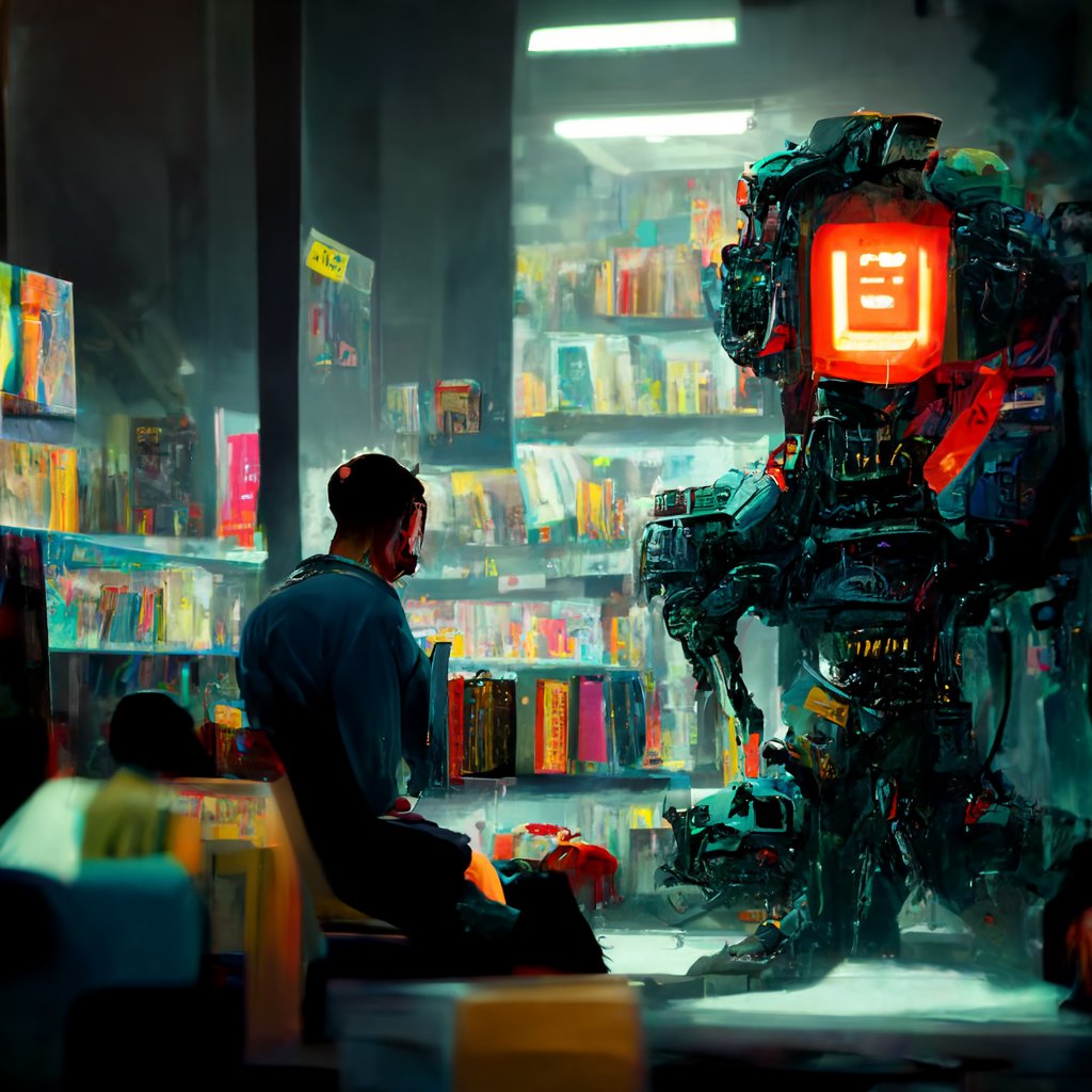 赛博朋克机器人邂逅 - AI 生成效果图