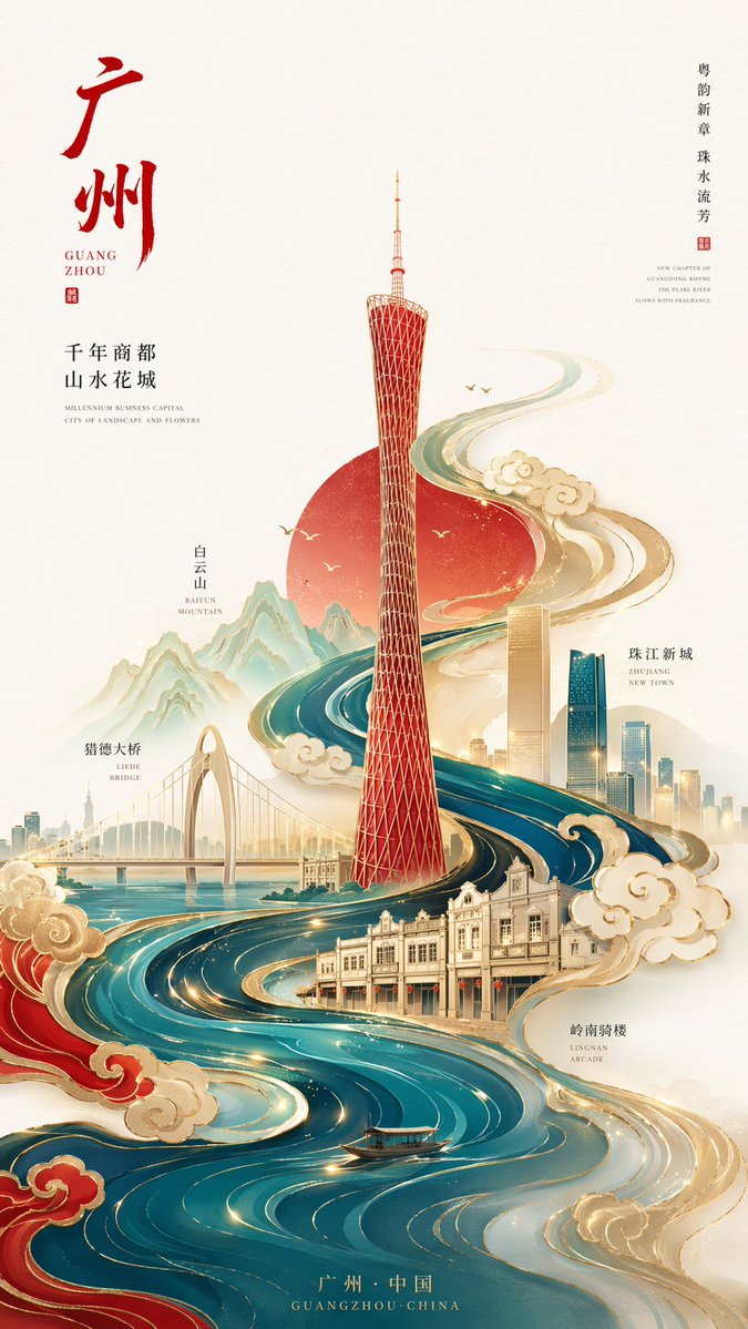 极简城市海报提示词 - AI 生成效果图