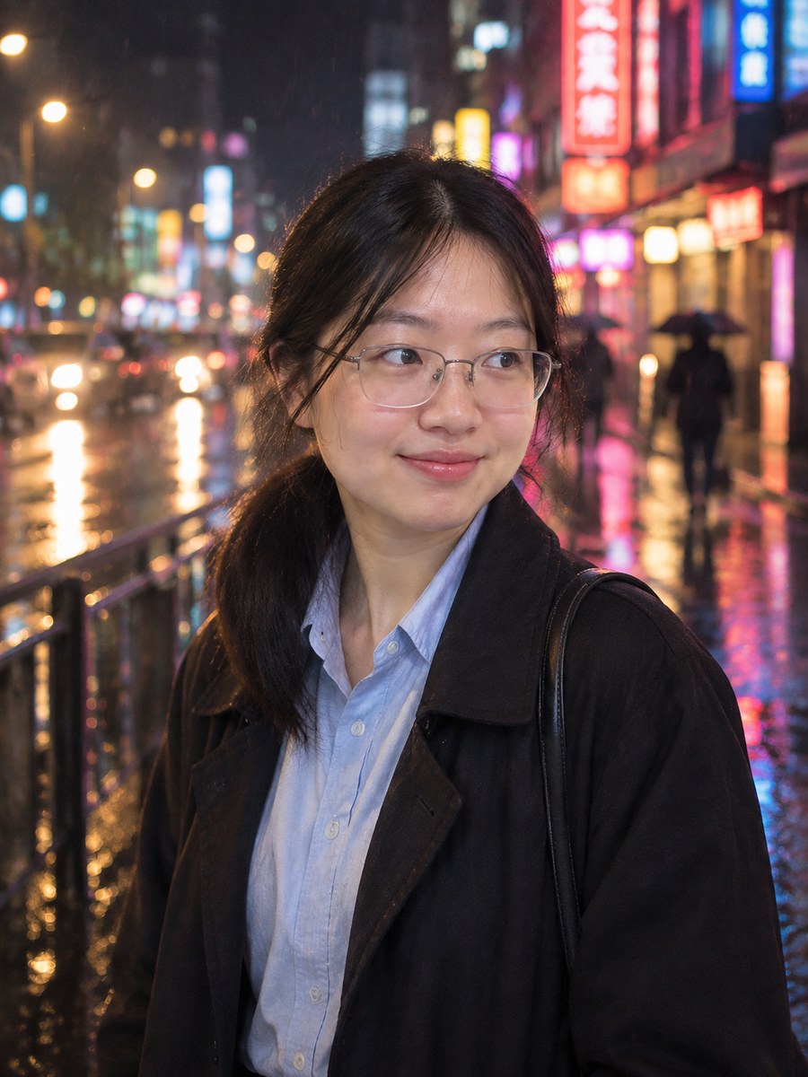 专业摄影 · 电影感写真·雨夜街头 - AI 生成效果图