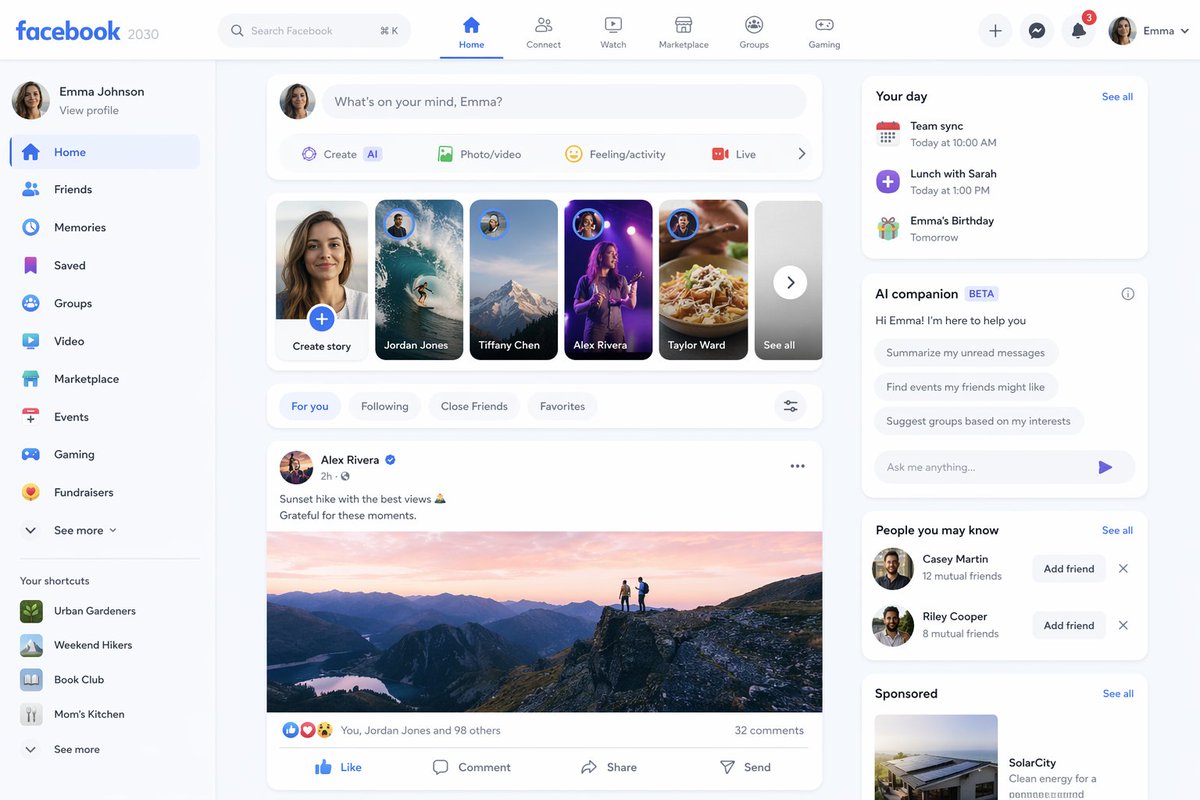 Facebook 2030 年预测 - AI 生成效果图