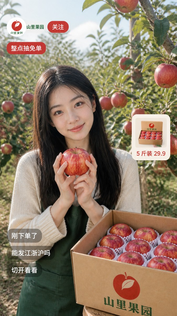 产地直播 · 直播画面效果图（传两张参考图） - AI 生成效果图