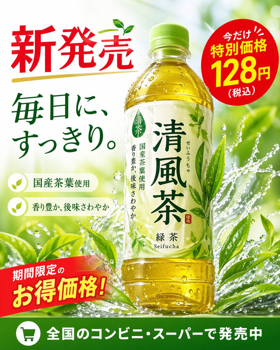 Green Tea Bottle Advertisement Poster - AI 生成效果图