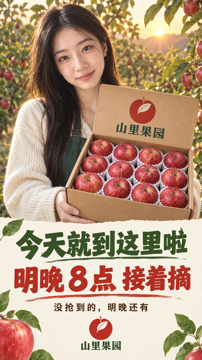 产地直播 · 下播预告（传两张参考图） - AI 生成效果图