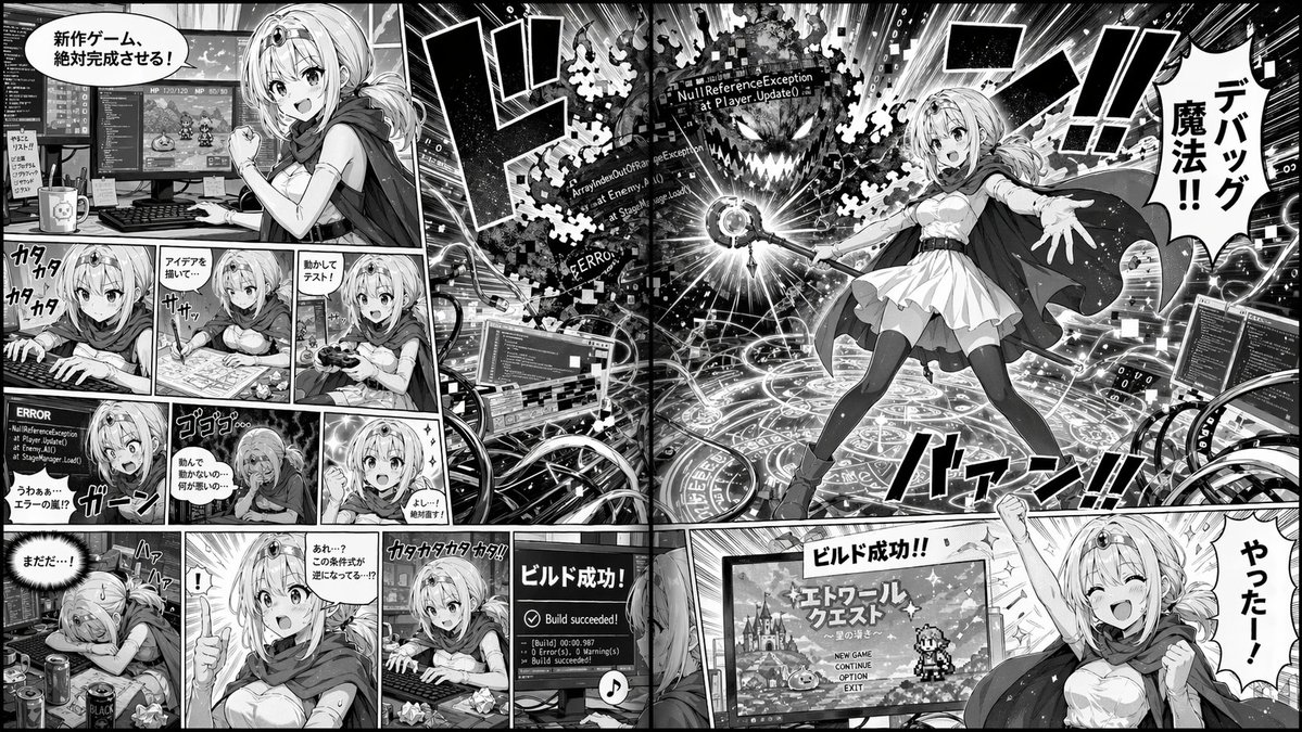 Manga Spread: Fantasy Game Developer - AI 生成效果图