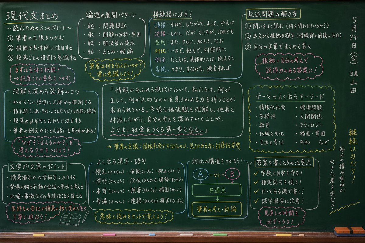 日语课堂黑板笔记 - AI 生成效果图