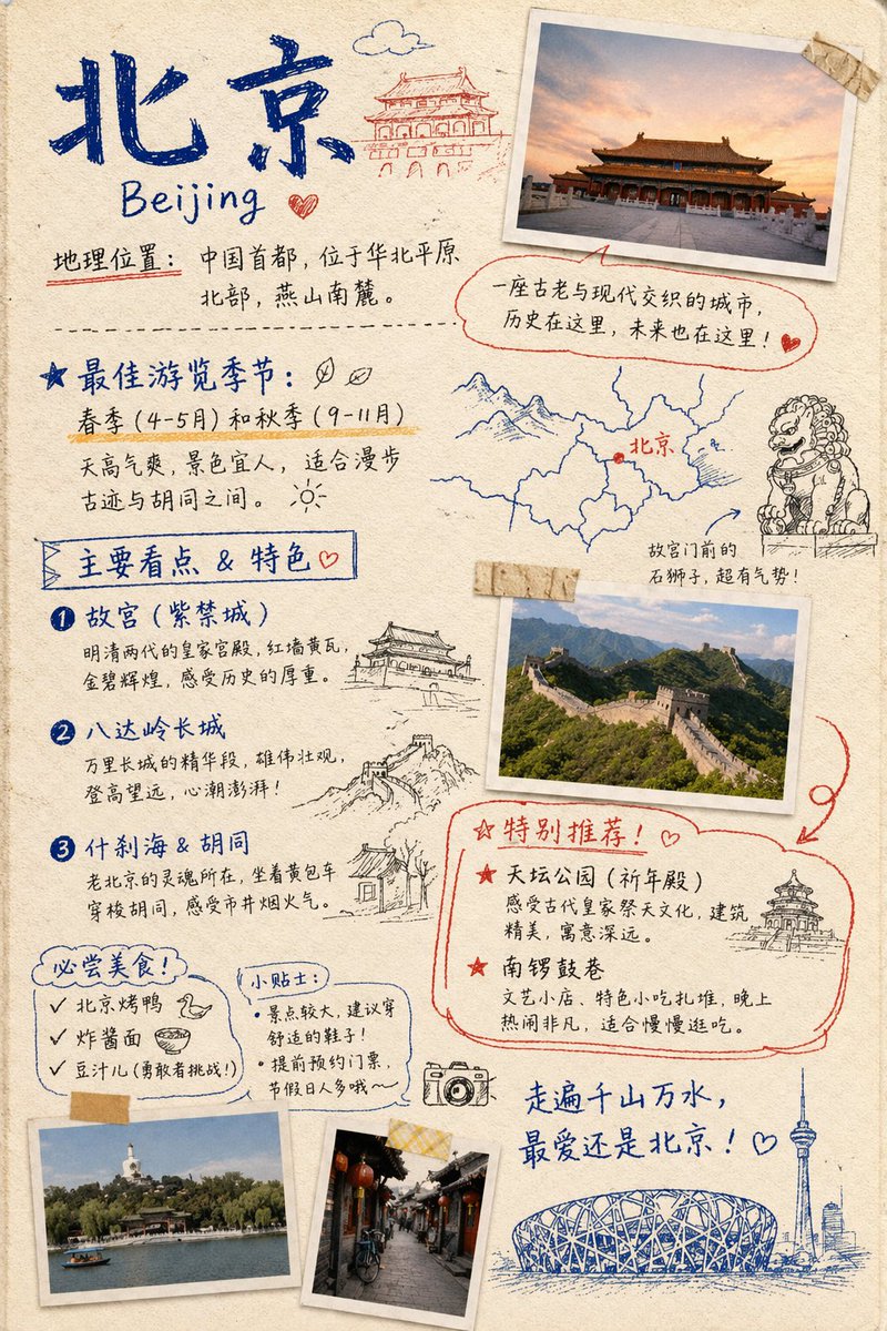 旅行手账风格信息图 - AI 生成效果图