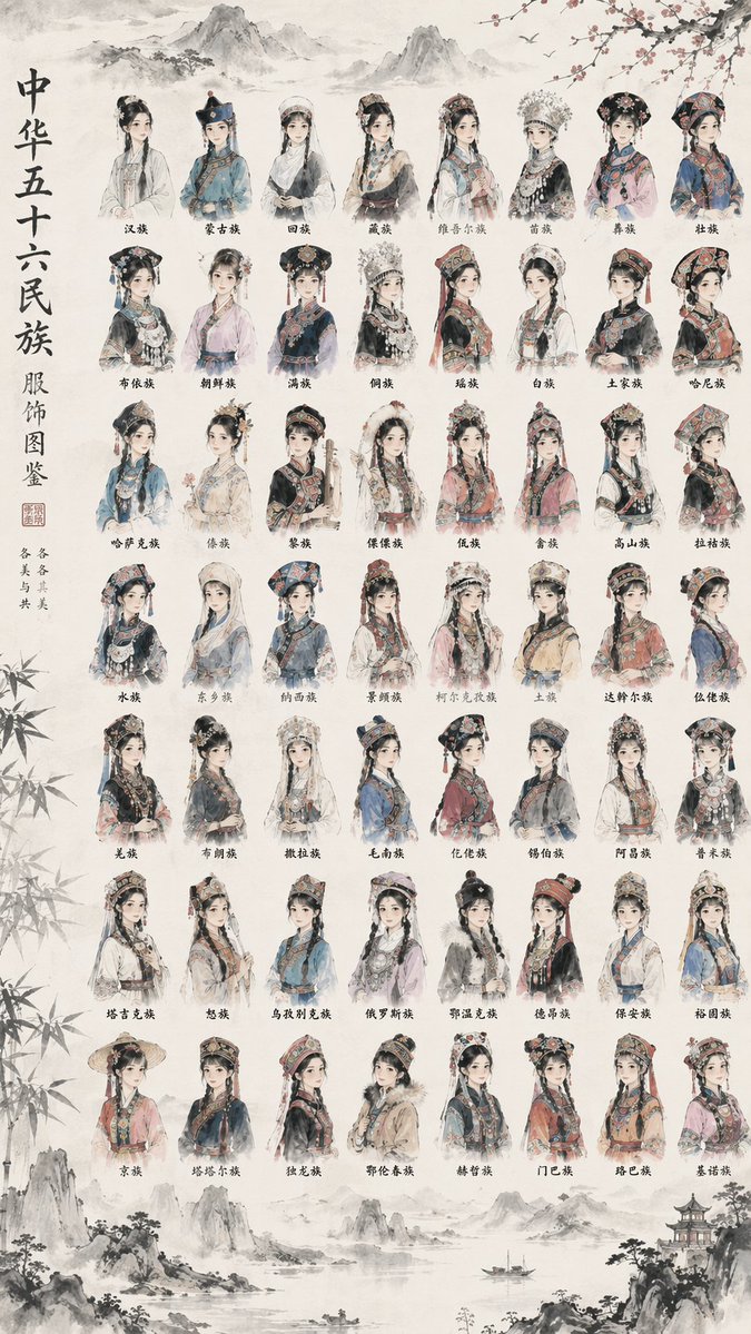 56 个民族服饰图鉴 - AI 生成效果图