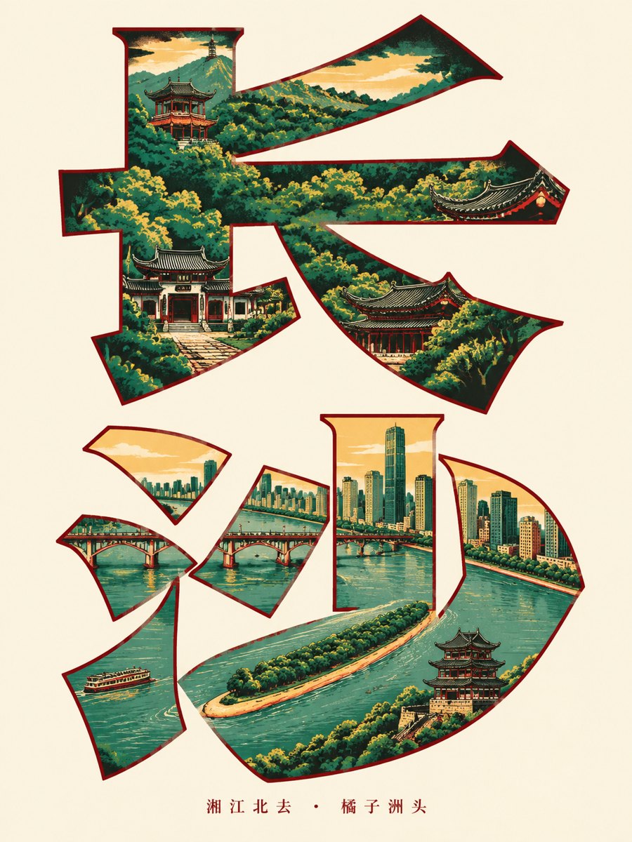 城市地图 · 汉字里的城市(社媒头图 / 挂墙) - AI 生成效果图