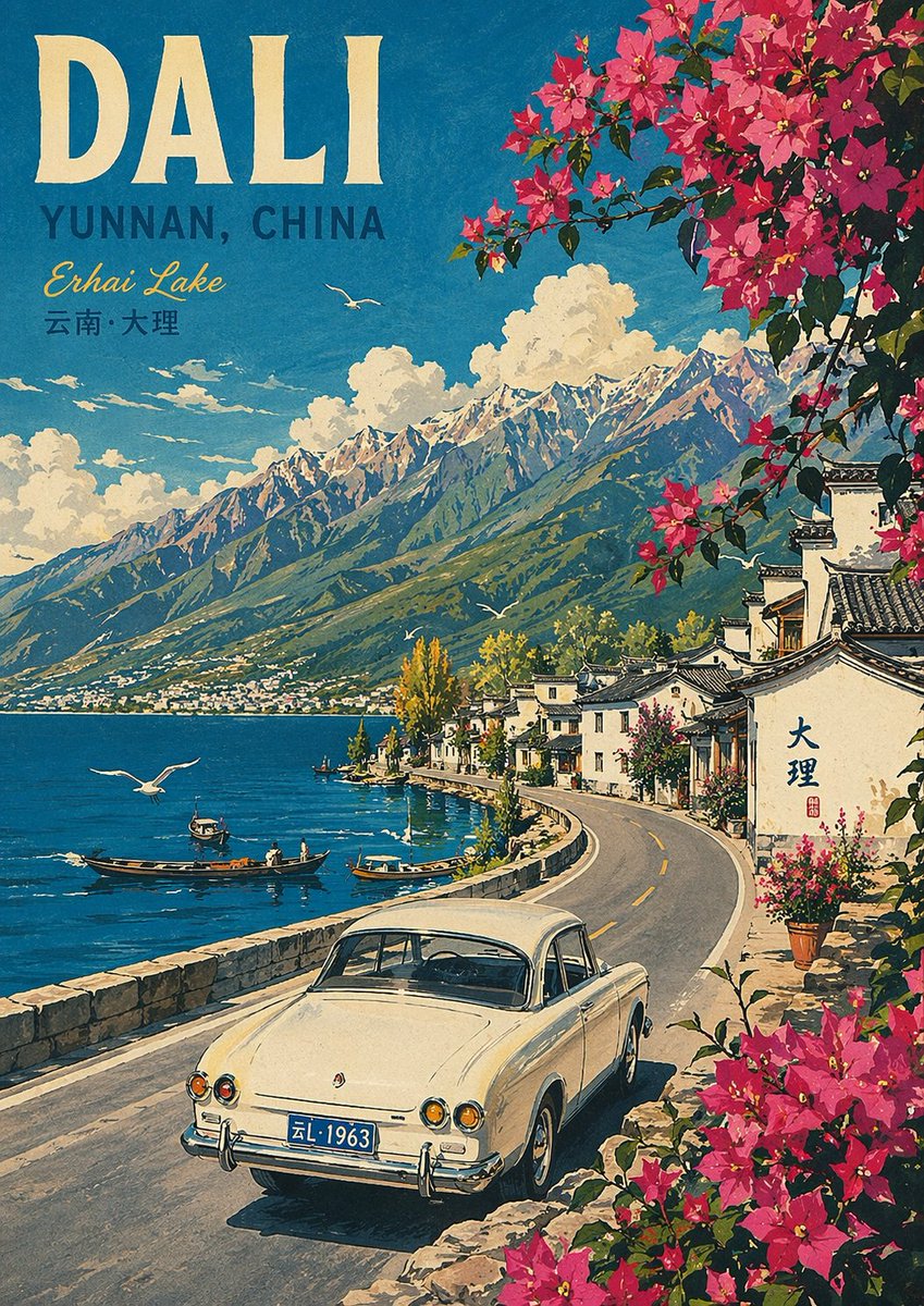 Vintage Travel Poster Illustration - AI 生成效果图