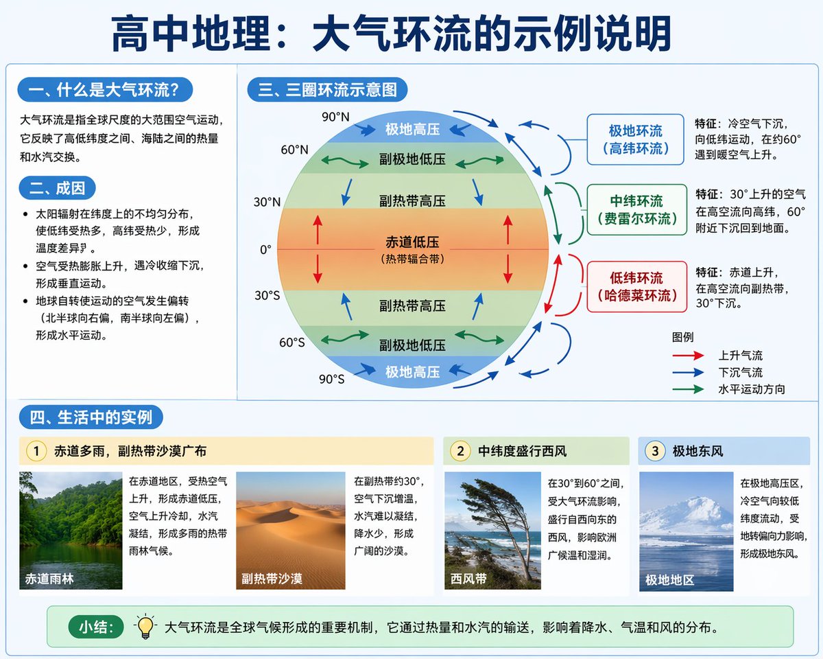 大气环流教育信息图 - AI 生成效果图