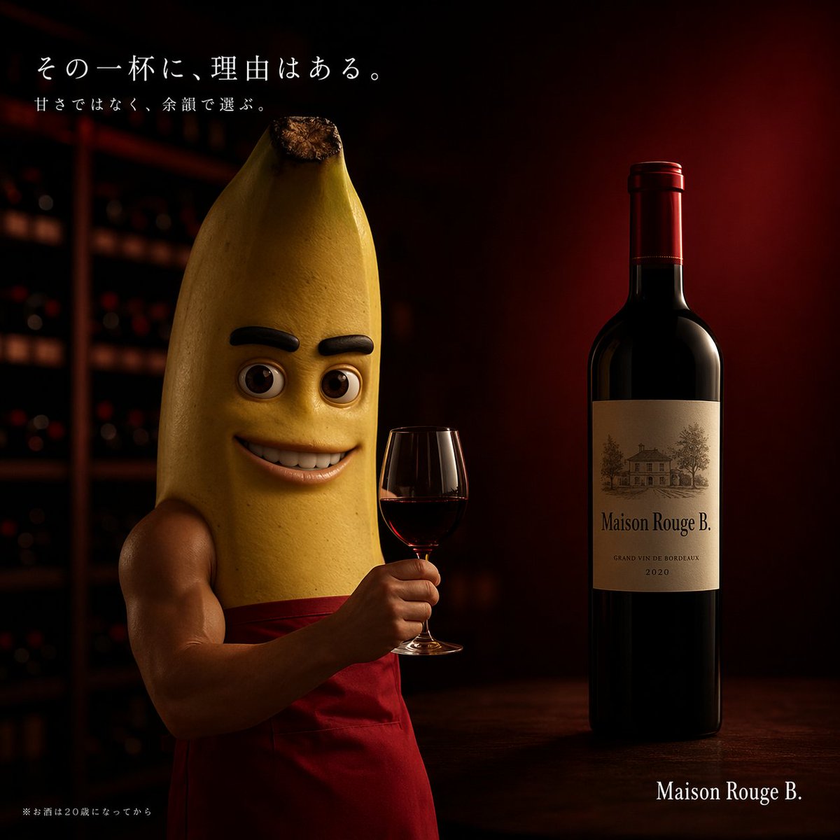 电影感香蕉红酒广告 - AI 生成效果图