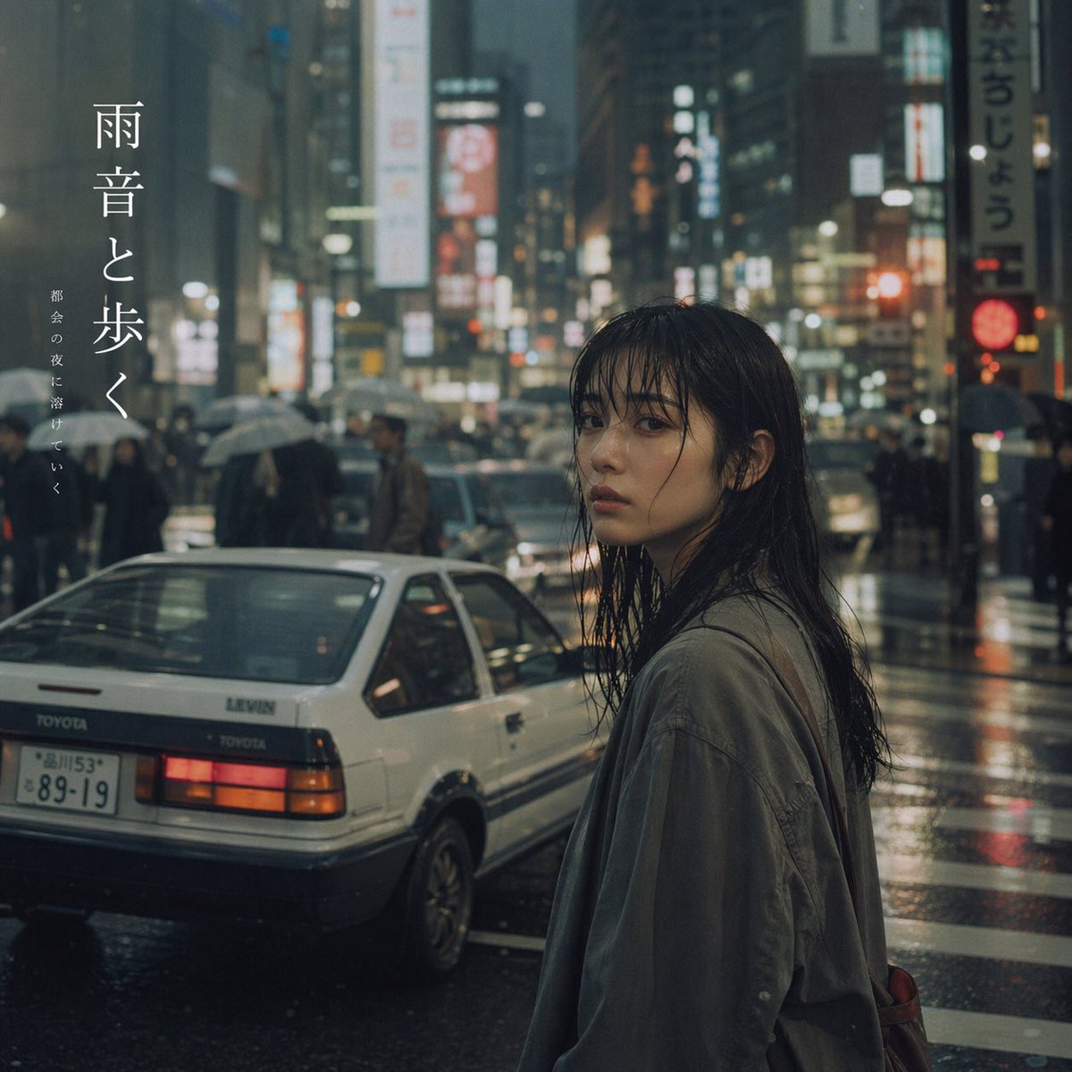 Cinematic Rainy City Portrait with Typography - AI 生成效果图