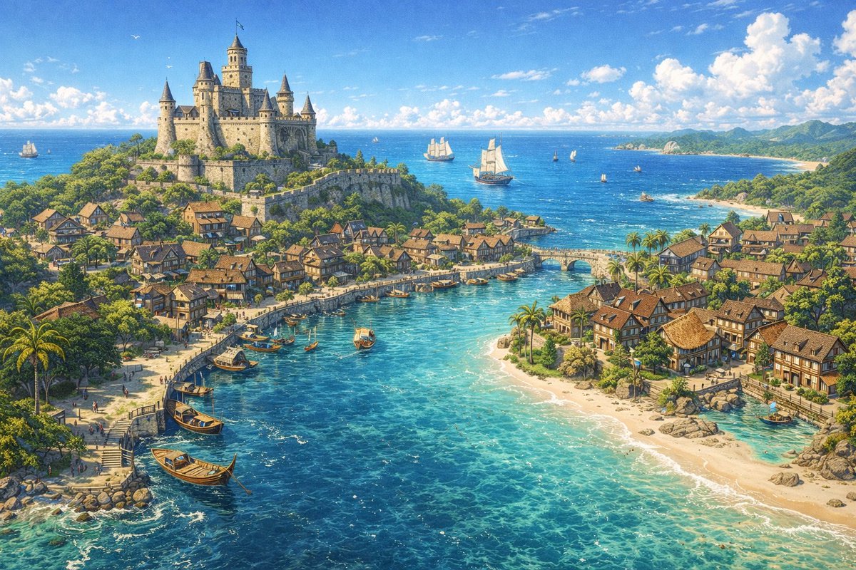 奇幻沿海城市景观 - AI 生成效果图