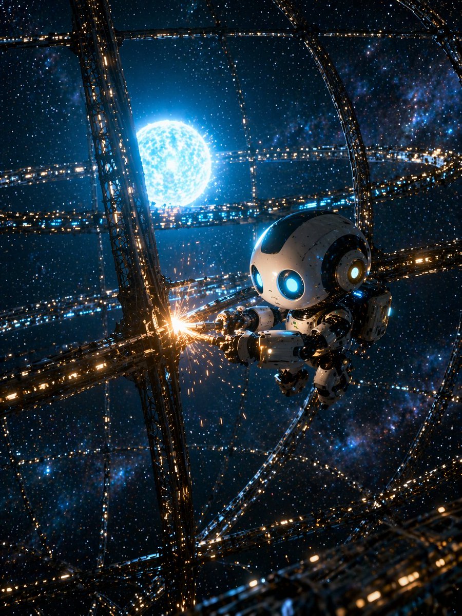科幻 Q 版机器人太空焊接场景 - AI 生成效果图