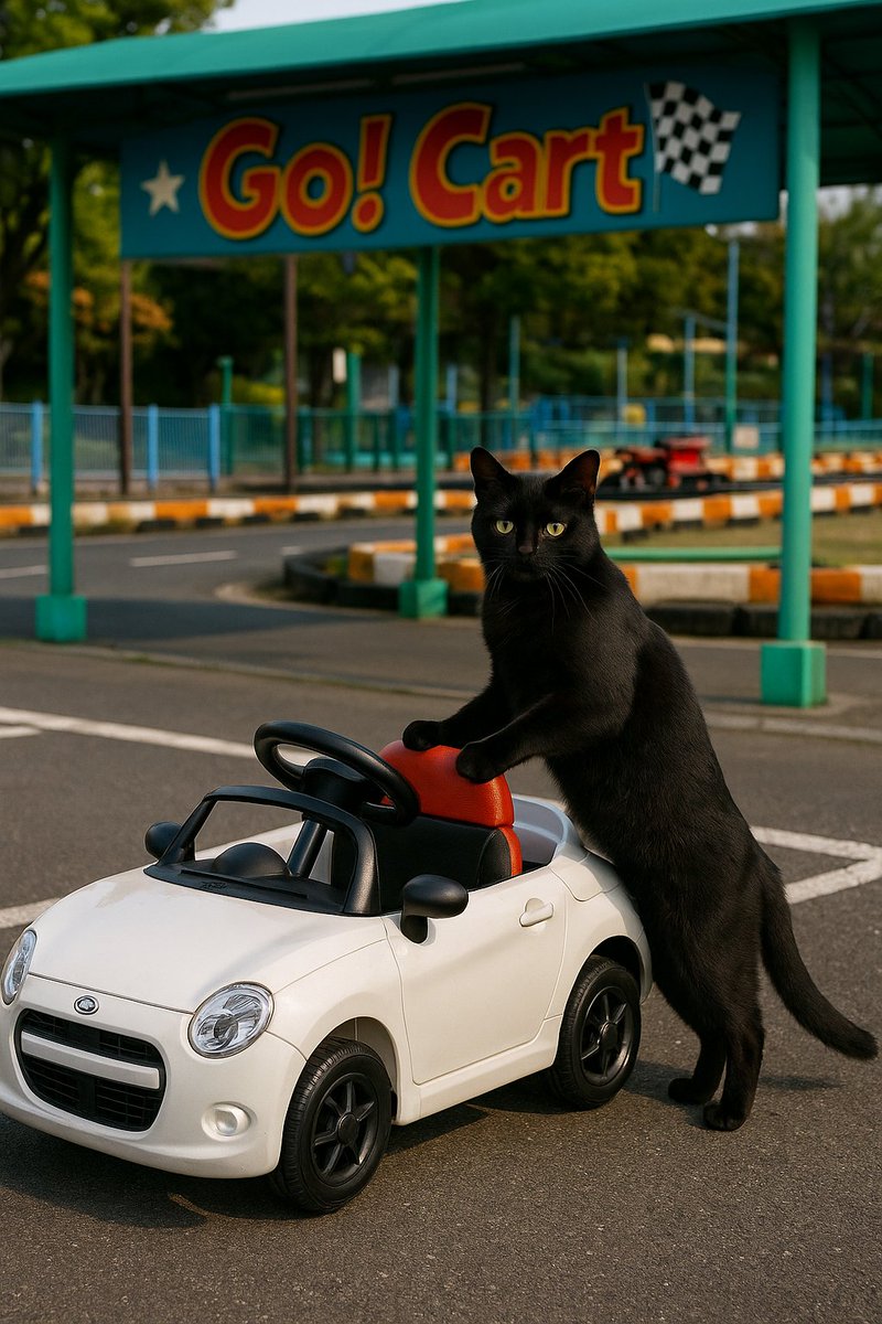 卡丁车赛道上的猫与玩具车 - AI 生成效果图