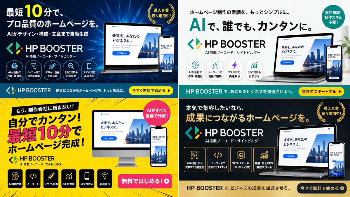 4-Panel SaaS Ad Banner Variations - AI 生成效果图