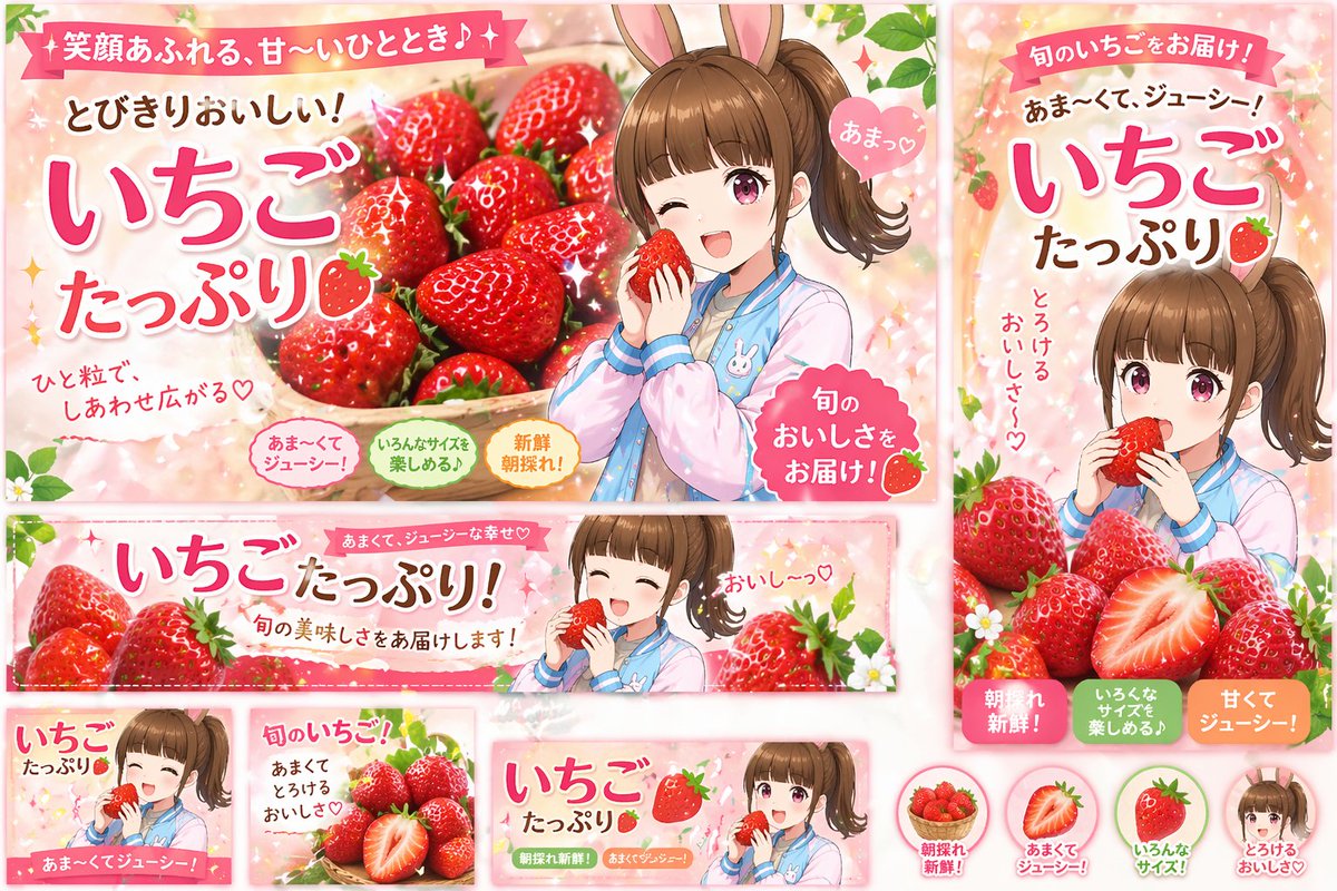 Anime Strawberry Promo Banner Set - AI 生成效果图