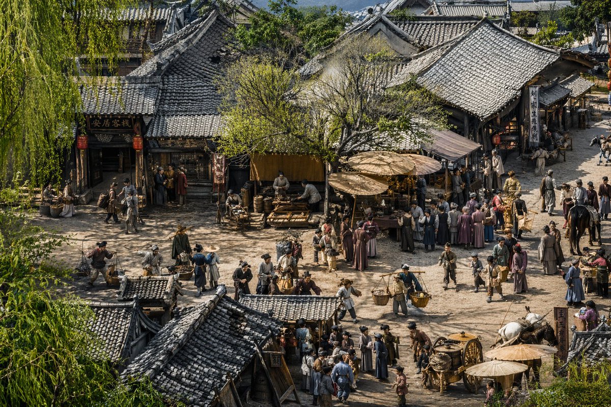 写实的中国古代街景 - AI 生成效果图
