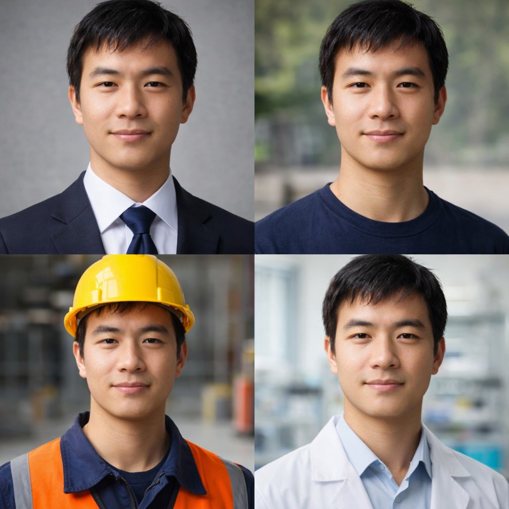 4-Panel Professional Avatar Grid - AI 生成效果图