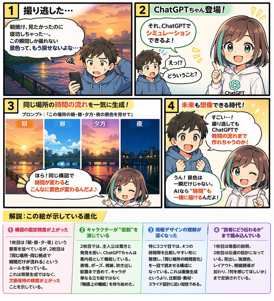 带信息图表的 4 格教育漫画 - AI 生成效果图