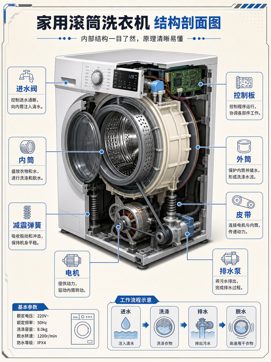 等轴测半剖结构科普图 - AI 生成效果图