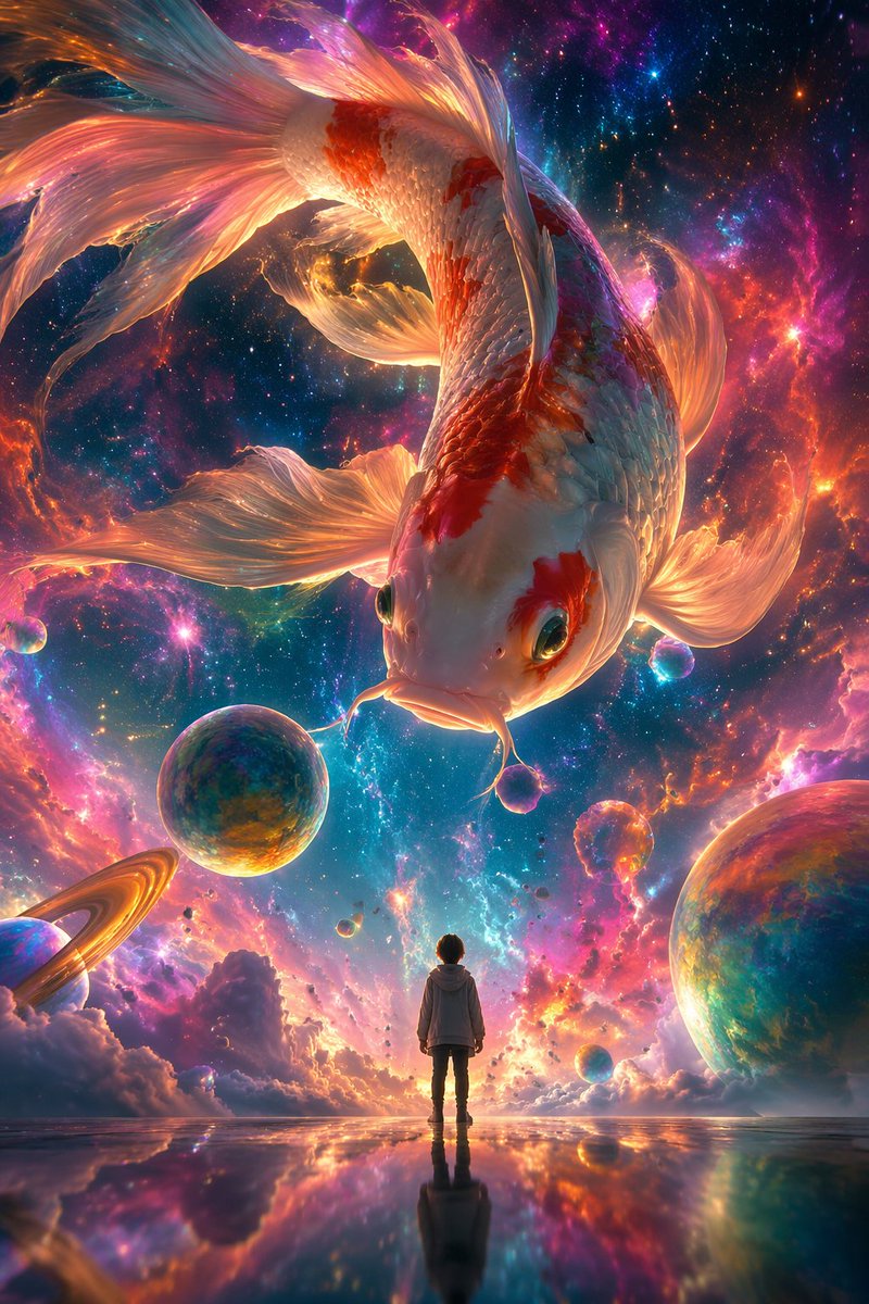 超现实主义锦鲤插画提示词 - AI 生成效果图