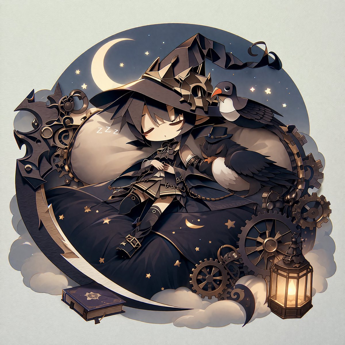 蒸汽朋克 Q 版女巫贴纸插画 - AI 生成效果图