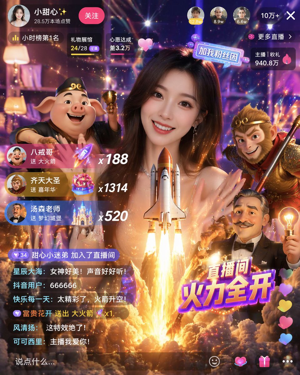 游戏化直播 App 界面 - AI 生成效果图