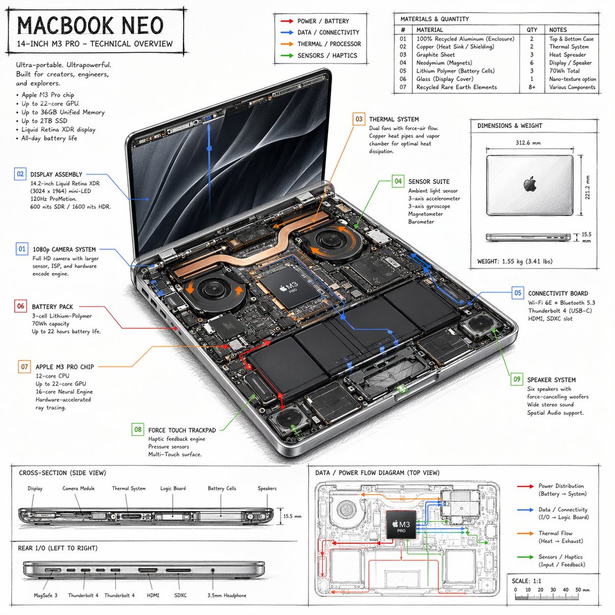 Laptop Technical Overview Infographic - AI 生成效果图
