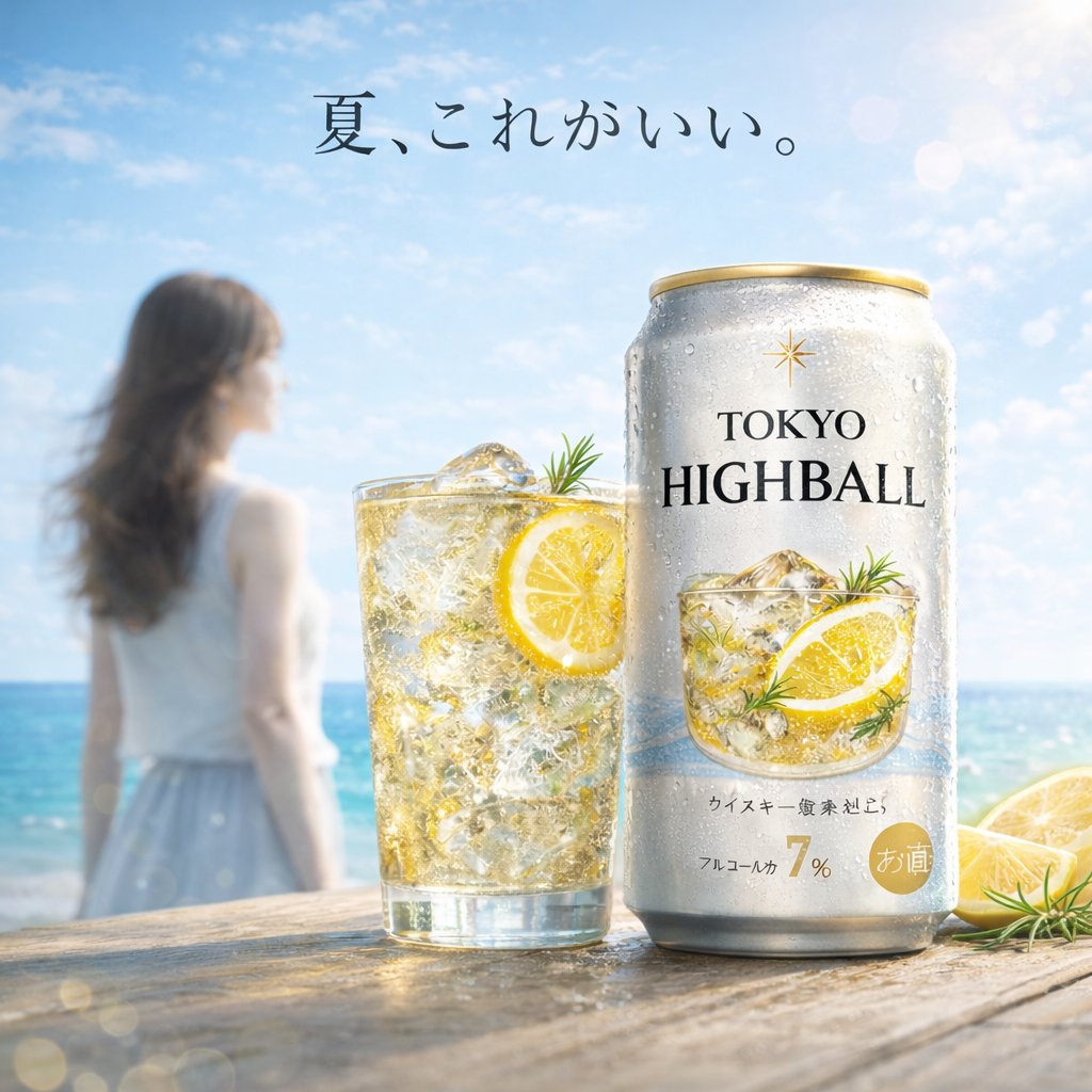 夏季海滩饮品商业摄影 - AI 生成效果图